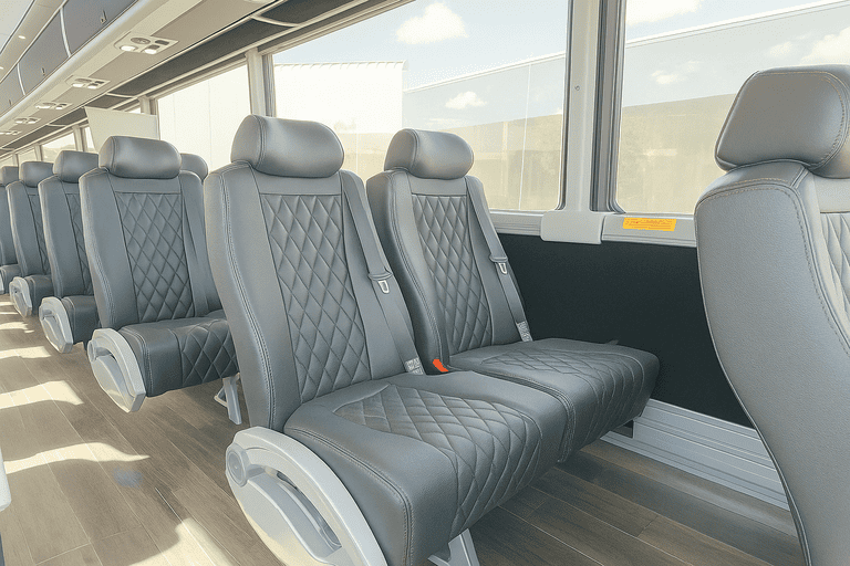 interior of Midland Shuttle Bus Rentals charter bus